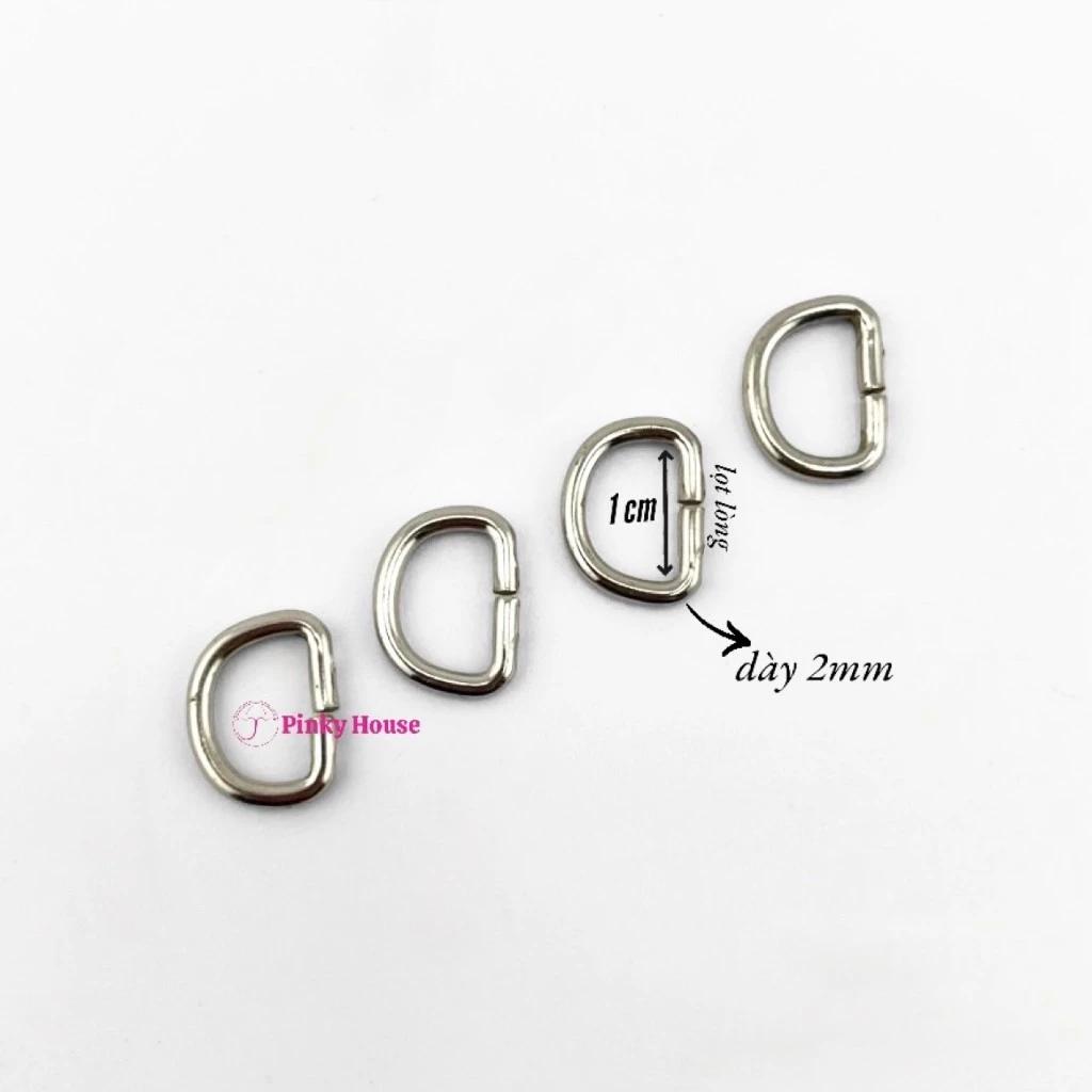 Móc D, khoen chữ D 1cm màu bạc dày 2mm làm phụ kiện thời trang túi xách handmade DIY