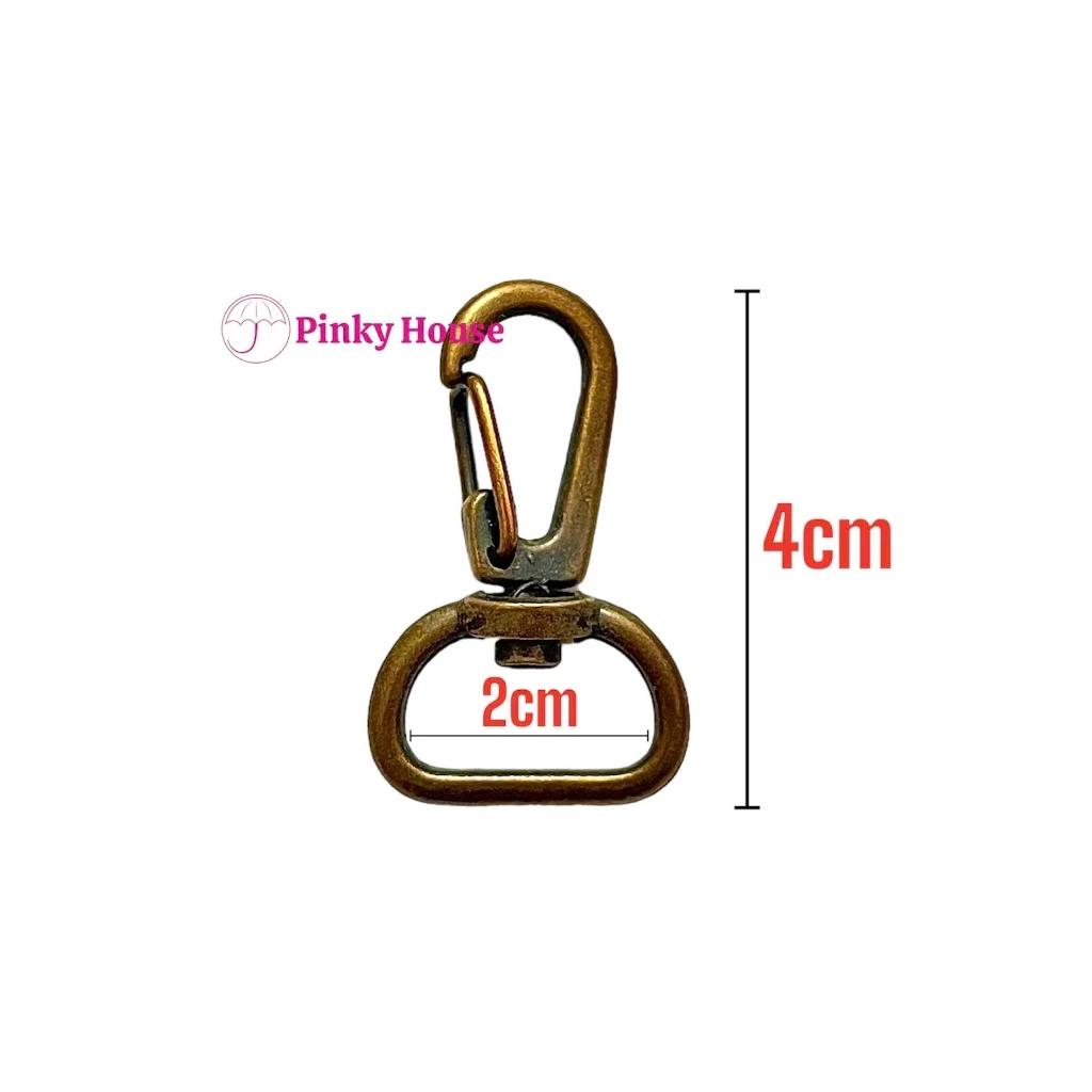 Móc khóa càng cua màu đồng, phụ kiện túi xách, móc cheo balo có khóa xoay 360 độ Pinky Shop