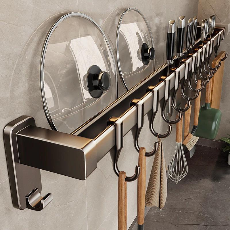 Móc Nhà Bếp Không Đục Lỗ Cần Treo Nồi Thìa Xẻng Móc Đa Năng Kệ Hàng Móc Treo Tường Giá Để Đồ