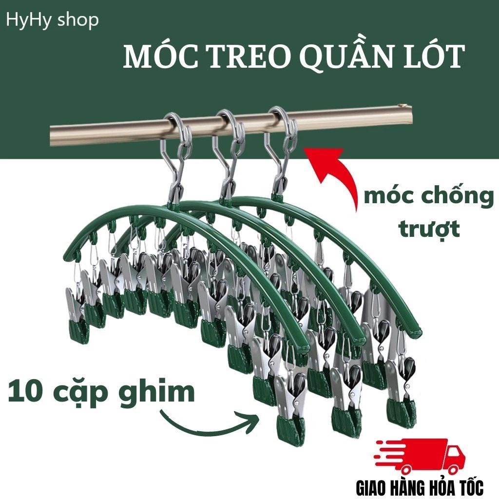 Móc treo đồ lót, móc treo tất vớ có khóa chống gió, chống trượt với 10 bộ ghim giữ kiểu VÒNG CUNG
