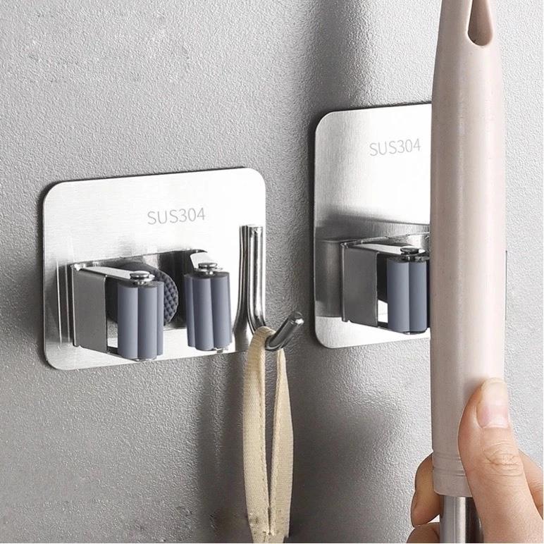 Móc Treo Kẹp Chổi INOX 304, Móc Dán Tường Siêu Chắc Thiết Kế Hiện Đại