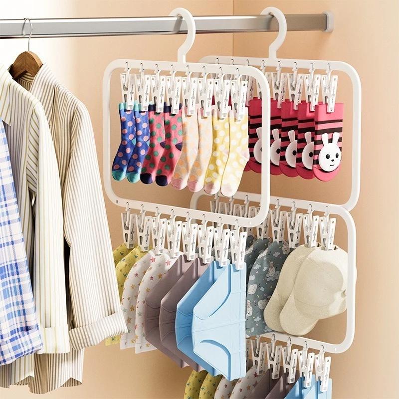 Móc Treo Quần Áo Trẻ Em 26 kẹp 3 tầng, Móc Trùm Treo Đồ Cho Bé Treo Khăn Tất Bao Tay Bao Chân Mũ Cho Bé