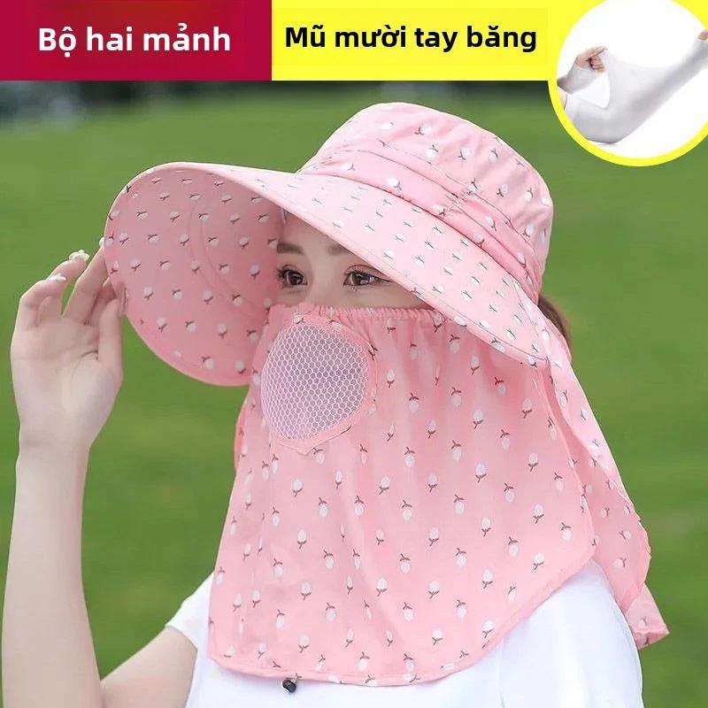 Mũ chống nắng vành rộng siêu mát với mặt nạ 2 lớp để bảo vệ sức khỏe,
