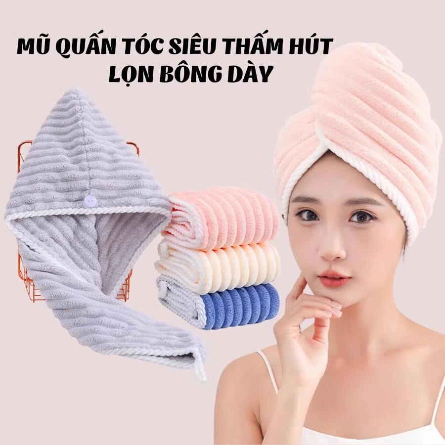 Mũ Quấn Tóc Siêu Thấm Hút Lọn Bông Dày Nhanh Khô HM30 , Khăn Lau Tóc Lọn Bông To Siêu Thấm