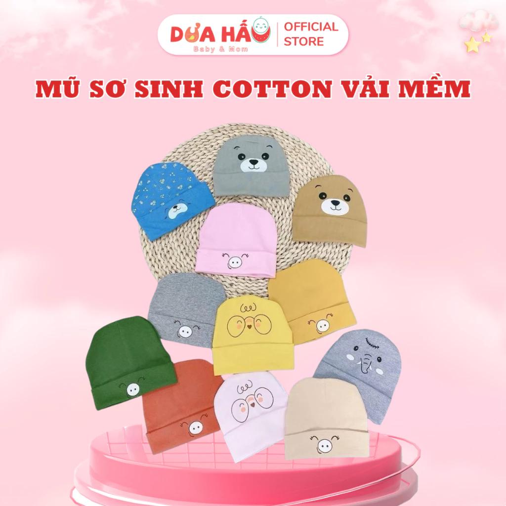 Mũ Sơ Sinh Cotton Vải Mềm Co Dãn Hình Mặt Thú Đáng Yêu