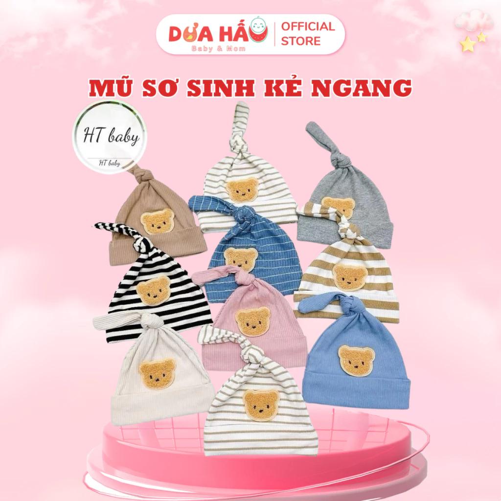 Mũ Sơ Sinh Mẫu Kẻ Ngang Hàn Quốc Gấu 3D Xinh Xắn, Mềm Mại Cho Bé 0-5kg