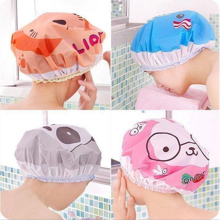 Mũ trùm gọn tóc khi tắm viền chun nhựa PVC đa năng cute