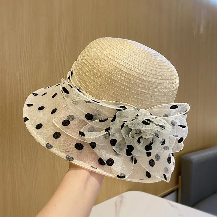 Mùa Hè 2025 Phong Cách Mới Organza Mũ Xô Hoa, Phù Hợp Với Pháp Thanh Lịch Thoáng Khí