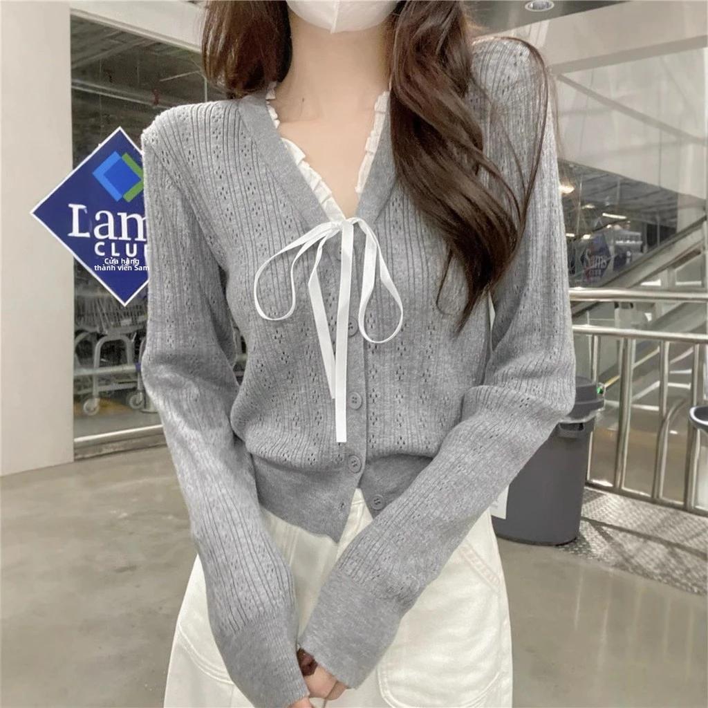 Mùa Thu 2025 Phong Cách Mới Pure Desire Dệt Kim Cardigan, Áo Ngắn Tay Cổ Chữ V