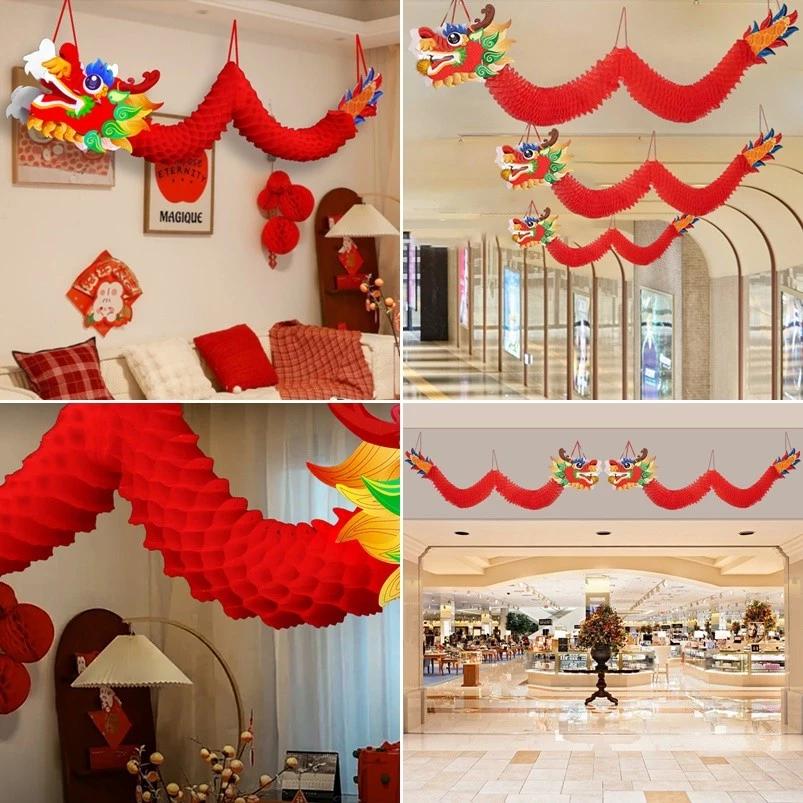 Năm mới 2025 Streamers Đồ trang trí hình rồng gấp màu đỏ Đồ trang trí năm mới