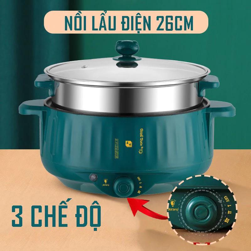 Nồi Điện 2 Tầng, Nồi Lẩu Điện Đa Năng, Nồi Lẩu Điện Mini - Ca Nấu Mì, Nấu Canh, Xào, Chiên Đa Năng Tặng Kèm Khay Hấp