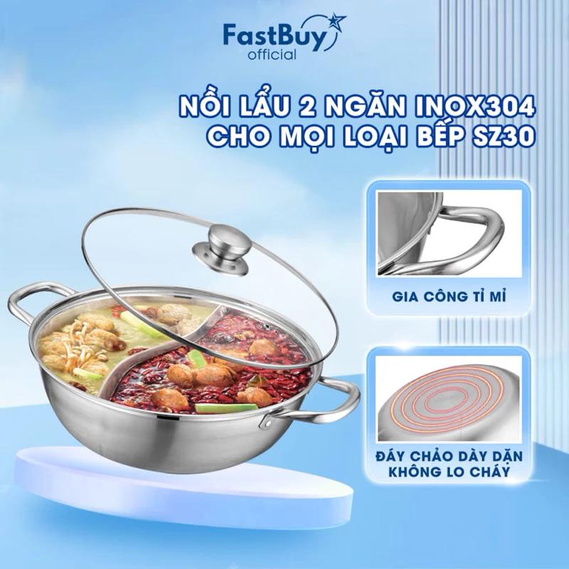 Nồi Lẩu 2 Ngăn Inox Size 30cm Dùng Cho Mọi Loại Bếp, Chất Liêu Inox Sáng Bóng Dày Dặn Làm Nóng Nhanh ,An Toàn Sức Khỏe
