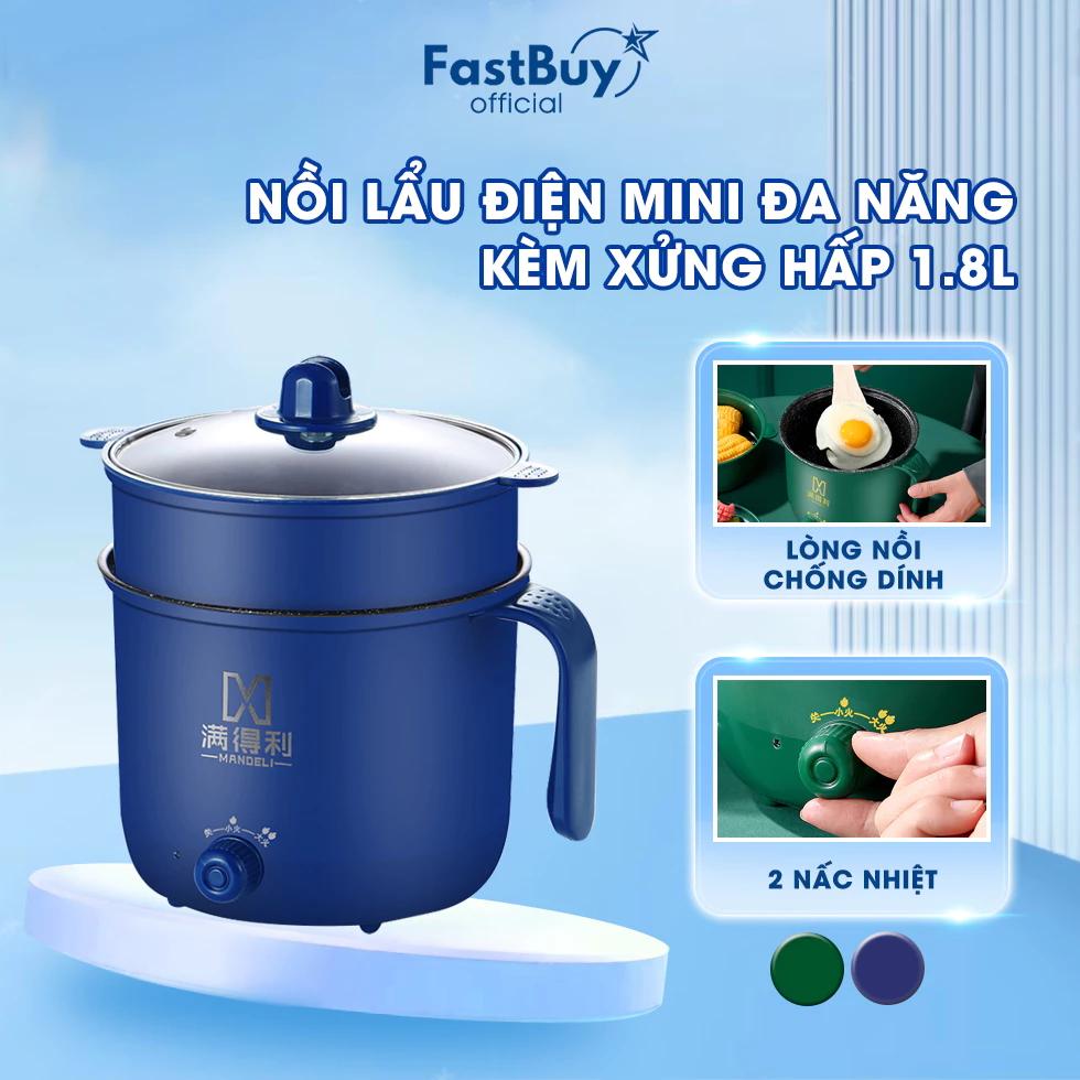 Nồi Lẩu Điện Mini 18CM Mẫu Mới Kèm Giá Hấp Nhựa 2 Nấc Nhiệt Hấp, Nướng, Luộc, Chiên Xào Đa chức năng Cao Cấp