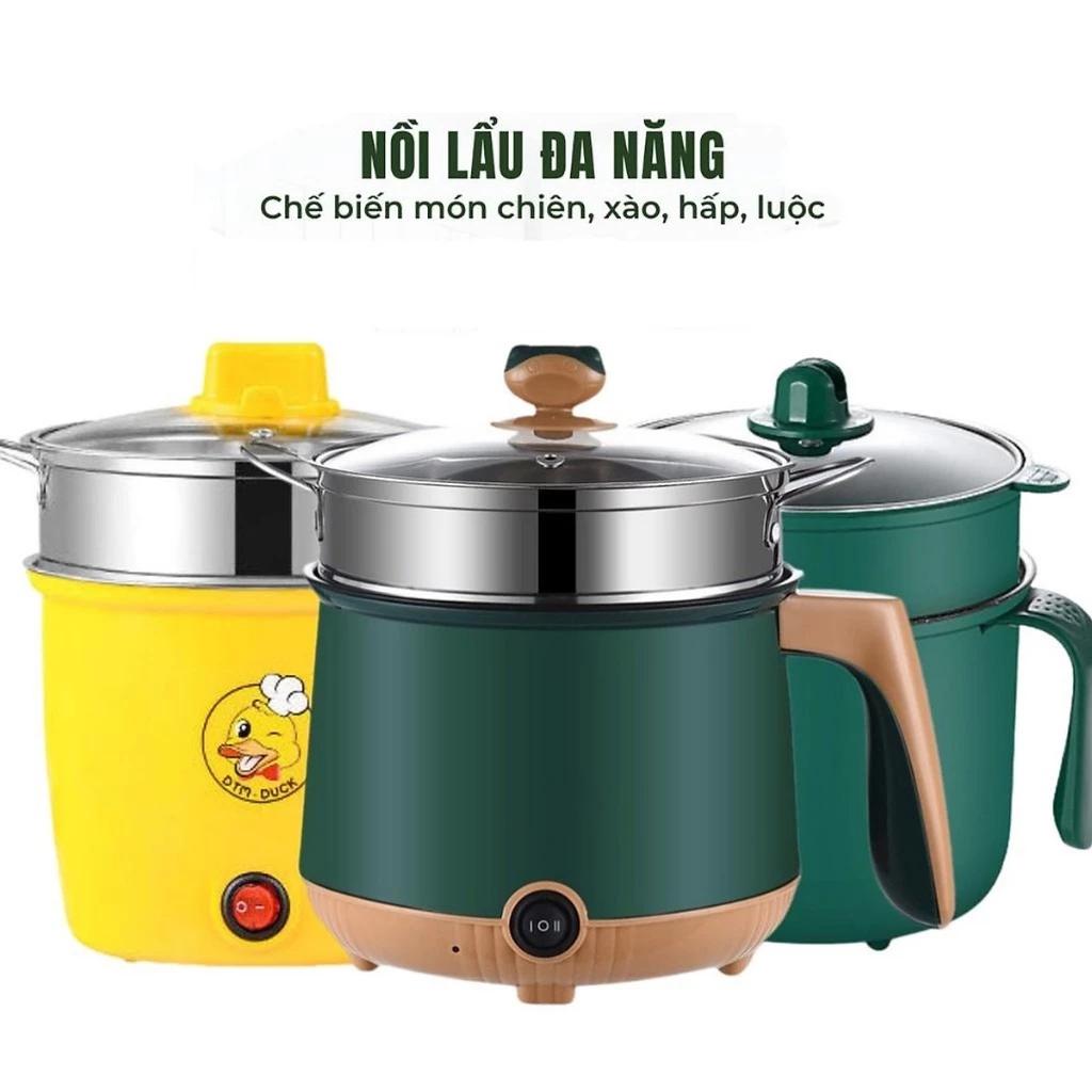 Nồi Lẩu Điện Mini Đa Năng, Ca Nấu Mì Đa Năng Dung Tích 18cm mẫu mới - Lòng Nồi Chống Dính - Tặng Xửng Hấp Inox
