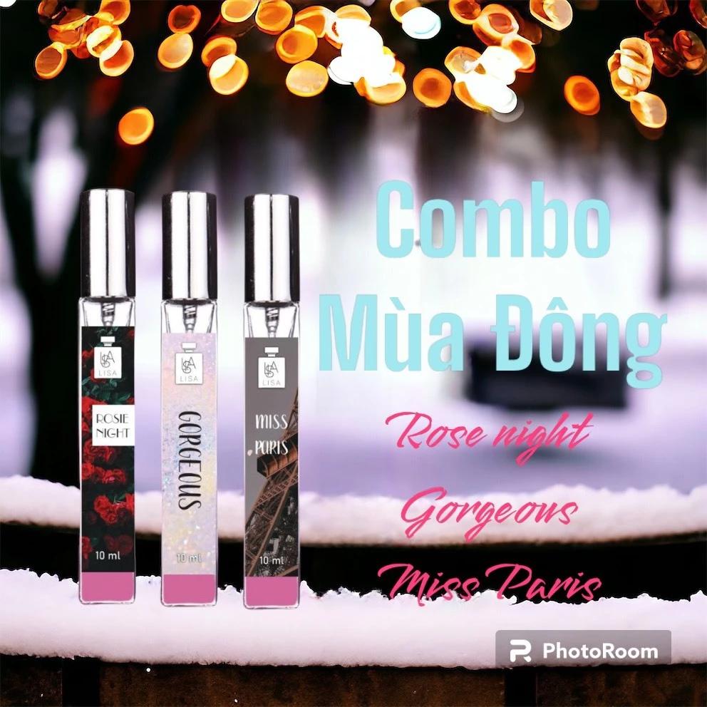 nước hoa nữ - hương mùa đông gorgeous - miss paris - rose night (10ml tiện dụng lưu hương 6-8 tiếng)