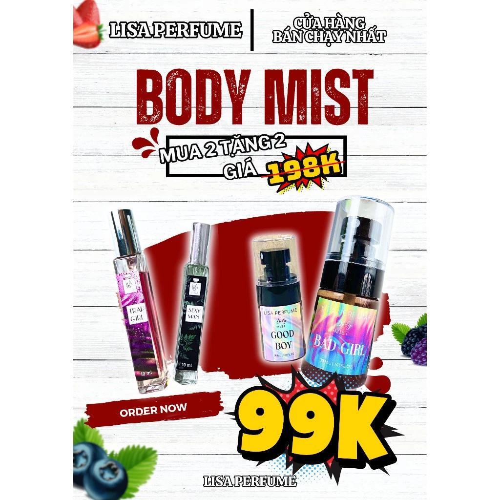 NƯỚC HOA TẶNG BODY MIST 25K/CHAI QUÁ HỜI LUÔN VỪA RẺ VỪA THƠM LÂU. TRAP-GOOD-BAD 30ML XỊT THOẢI MÁI LUÔN.