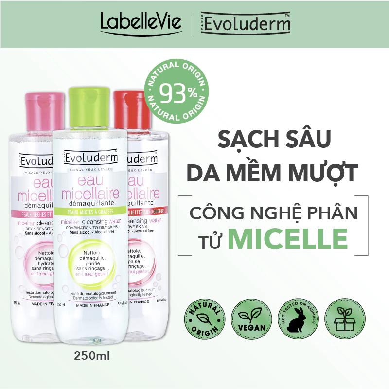 Nước tẩy trang Evoluderm Micellar dưỡng da mềm mịn, làm sạch sâu dịu nhẹ cho mọi loại da 250ml