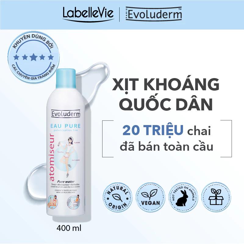 Nước Xịt khoáng Evoluderm Atomiseur Eau Pure chính hãng dưỡng ẩm, làm dịu da 400ml
