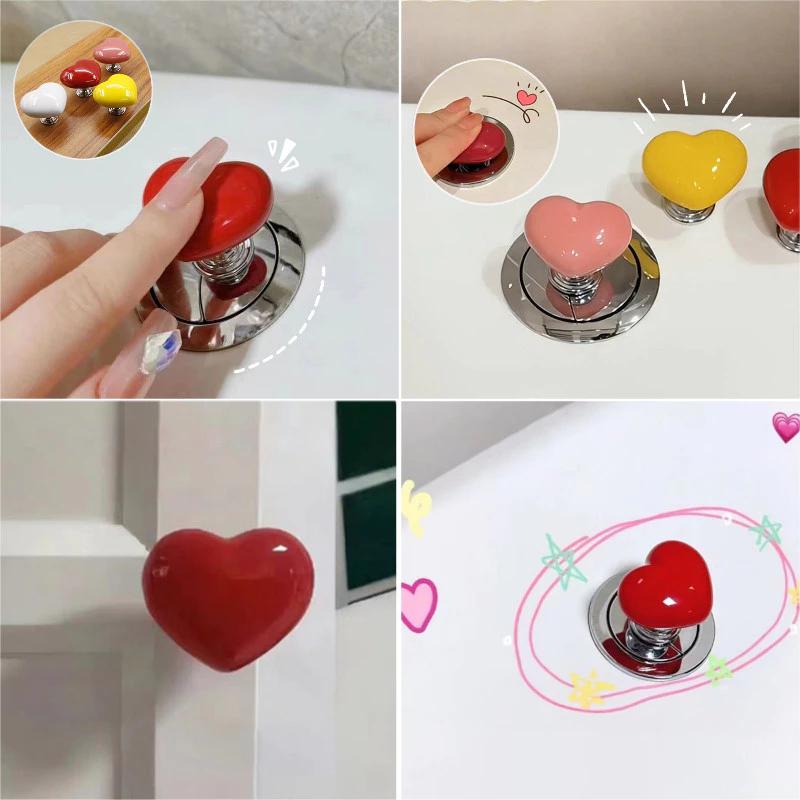Nút vệ sinh hình tình yêu Dopamine Color Toilet Presser Nút bồn tắm dễ thương