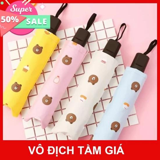 Ô dù che mưa nắng bảo vệ khỏi tia UV, thời trang nữ tay cầm chắc chắn,vải dù xịn, gấp gọn họa tiết hình gấu dễ thương