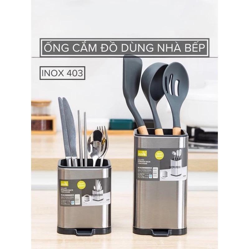 Ống cắm đũa thìa inox cao cấp chia ngăn 3670, Ống cắm dụng cụ bằng inox có khay hứng nước