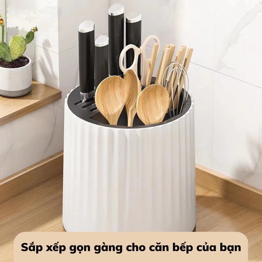 Ống Đựng Đũa 2 ngăn xoay 360 độ - hộp đựng đũa HIÌNH TRÒN XOAY thông minh chia ngăn có khay hứng nước