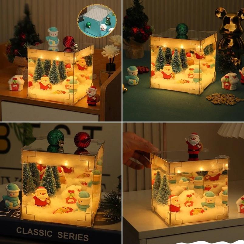 Ông già Noel Đèn LED Đồ trang trí Giáng sinh Handmade Nightlight Chất liệu Gói quà tặng cho bé gái