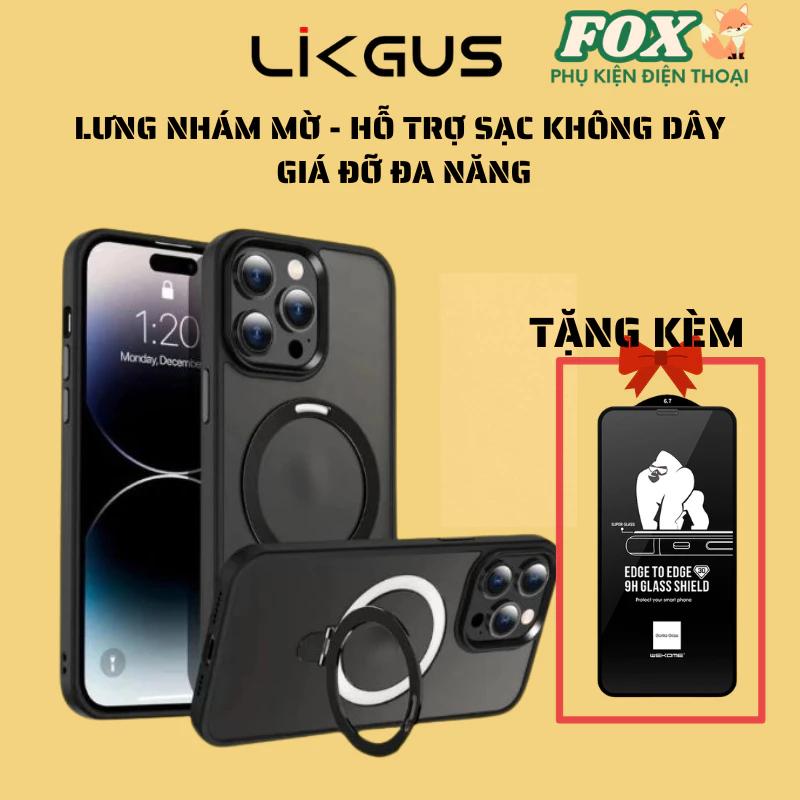 Ốp Likgus lưng mờ kèm giá đỡ hỗ sạc không dây IPhone 12Promax 13Promax 14Promax 15Promax 16Promax