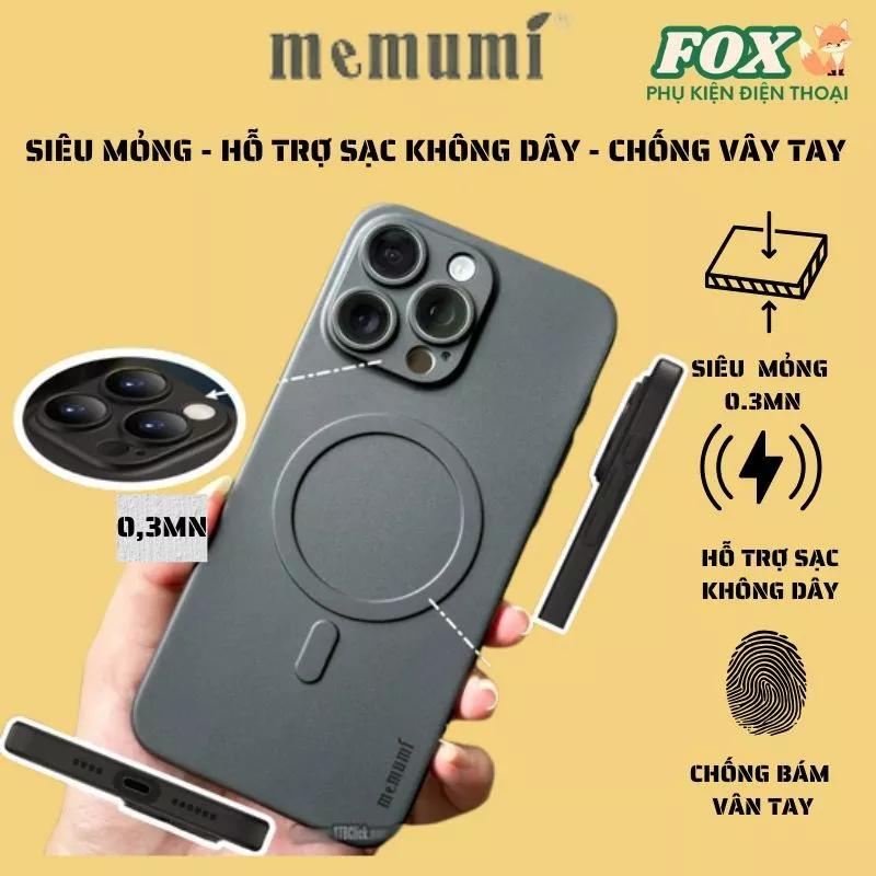 Ốp Memumi siêu mỏng chống bám vây tay hỗ trợ sạc không dây IPhone 16pro 16promax bảo vệ camera