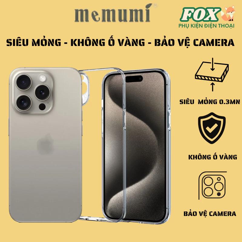 Ốp Memumi trong suốt siêu mỏng không ố vàng bảo vệ camera cho IPhone 14 15 16promax / pro / plus