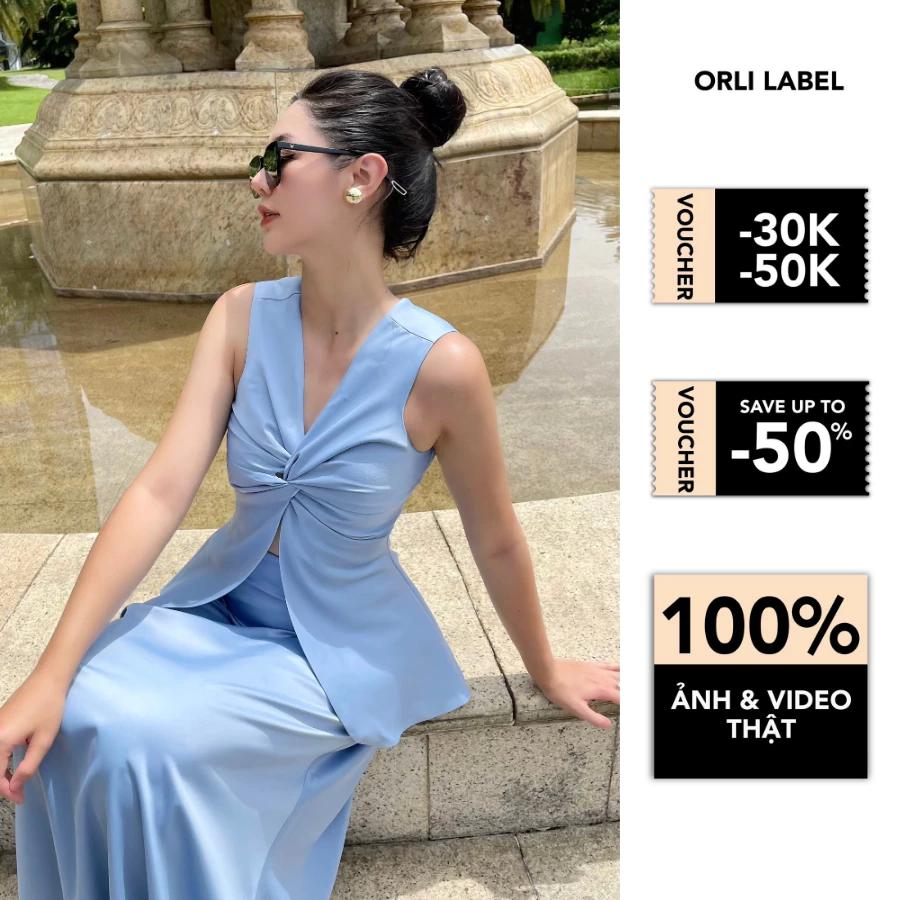 Orli Label - Ausha shirt - Áo lụa xanh xoắn ngực