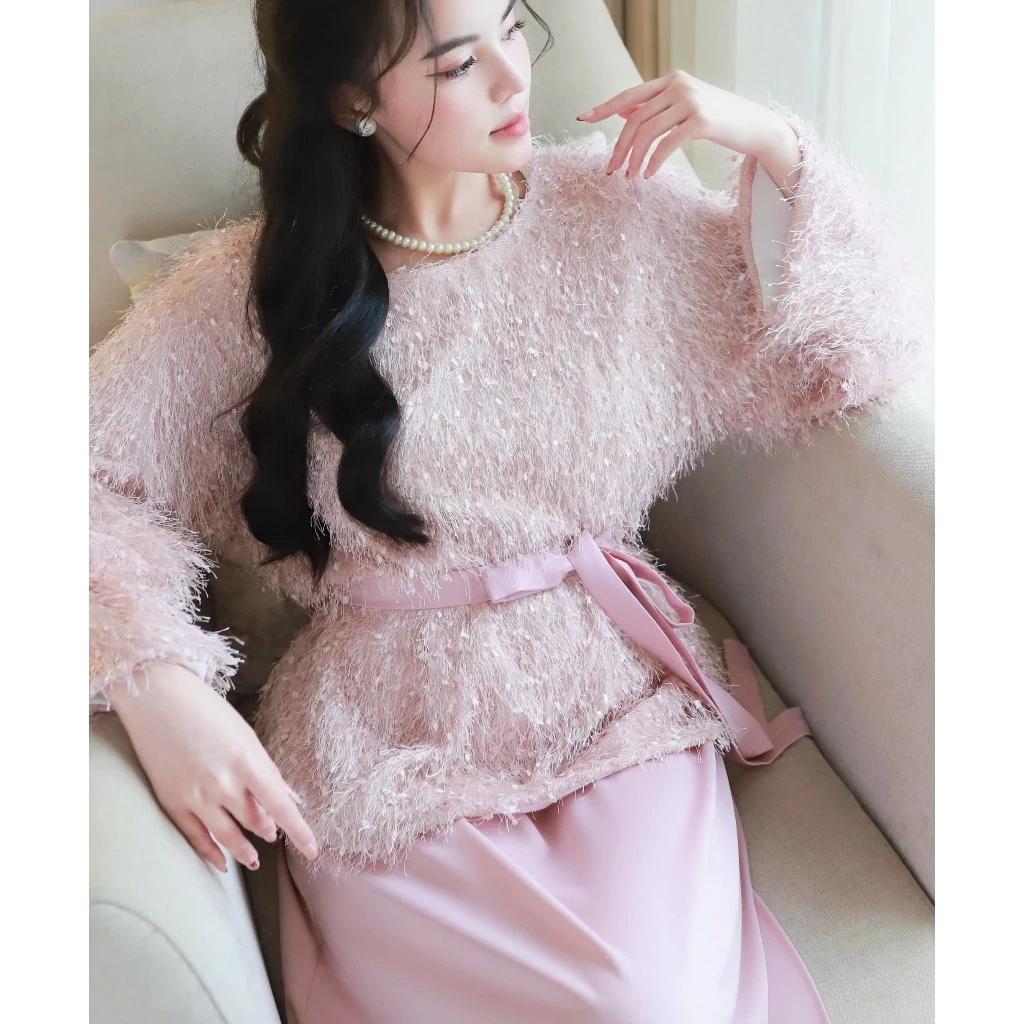 Orli Label | Cloud shirt | Áo lông sang trọng Thu Đông | Đen - Hồng