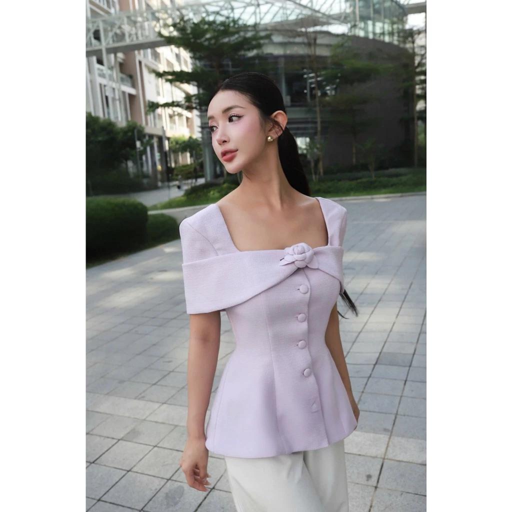 Orli Lable | Lillac Shirt | Áo có tay cổ vuông màu tím pastel thanh lịch