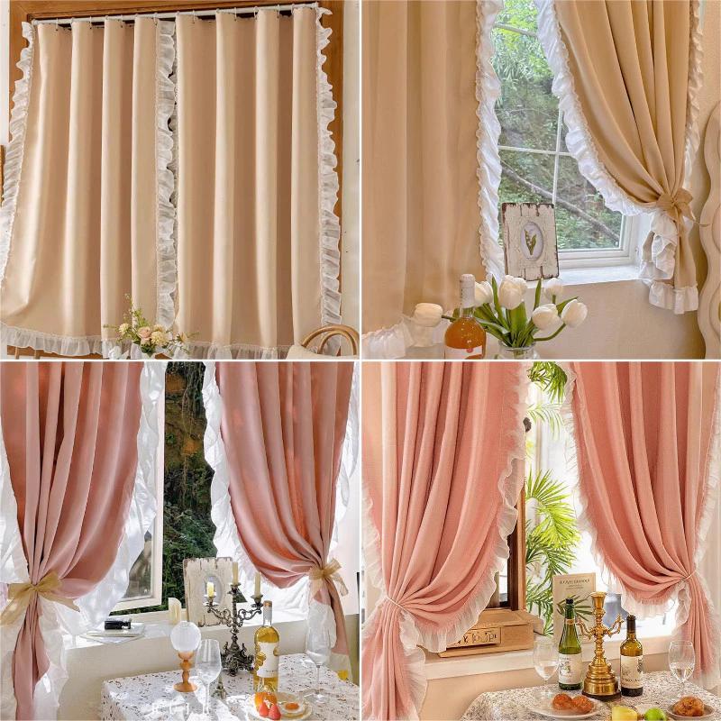 Pháp Vintage Wiondow Rèm Lãng Mạn Ren Cạnh Đen Rèm Thời Trang Trang Trang Trí Phòng Ngủ