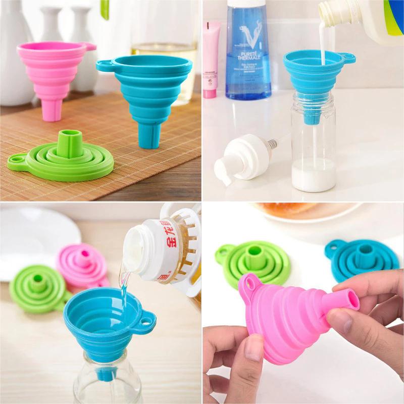 Phễu màu Macaron Phễu silicon có thể gập lại Phễu gia dụng đa chức năng