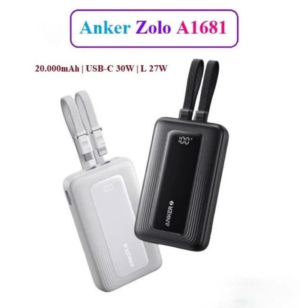 Pin Sạc Dự Phòng Anker 30W A1681 20000mAh Zolo (MFI) Tích Hợp Dây Type-C Và Lingtning 30W Chính Hãng - Bảo Hành 18 Tháng