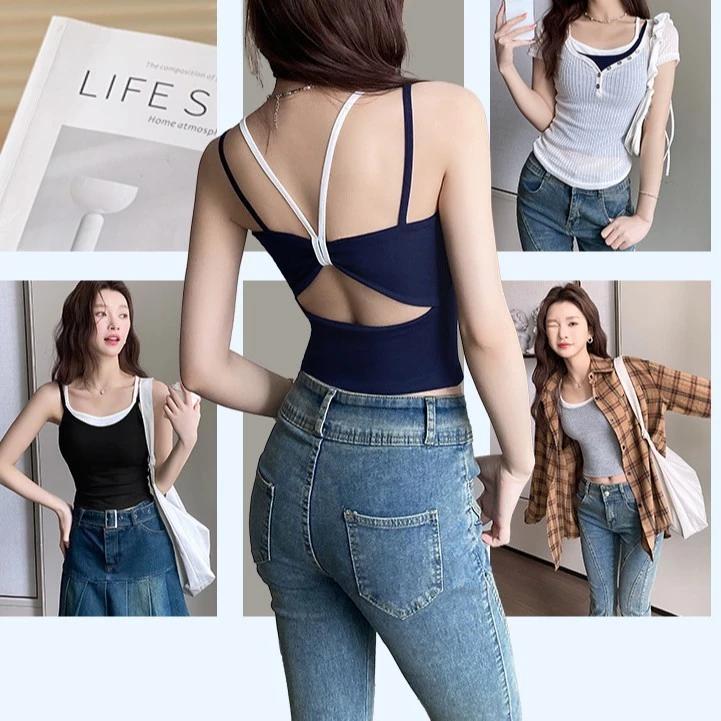Pure Desire Sweet Hot Girl Stitch Vest, Cốc cố định Áo ngắn lưng đẹp
