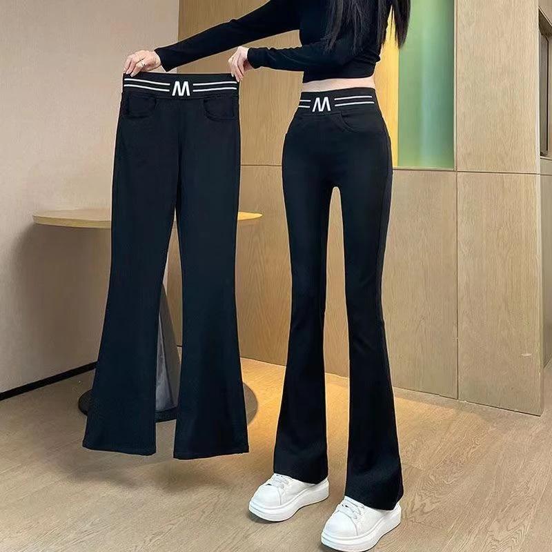 Quần legging ống loe mới mùa xuân hè, thun co giãn, eo cao, có túi, quần dài cho nữ