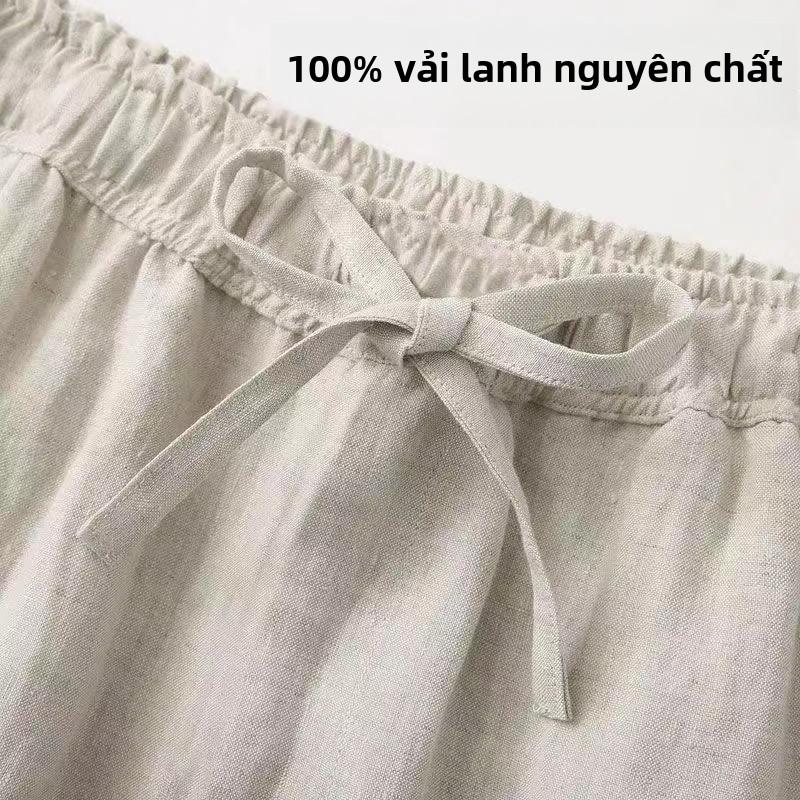 Quần Linen Nguyên Chất Được Chế Biến Thương Hiệu Dành Cho Phụ Nữ, Quần Thường Ngày Thoải Mái Giảm Cân, Quần Harem Mỏng Mới Chín Điểm Dành Cho Phụ Nữ