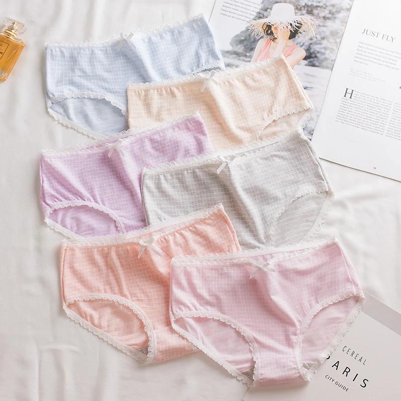 Quần Lót Phối Ren Thoáng Khí Thoải Mái Dễ Thương Phong Cách Hàn Quốc Cho Nữ