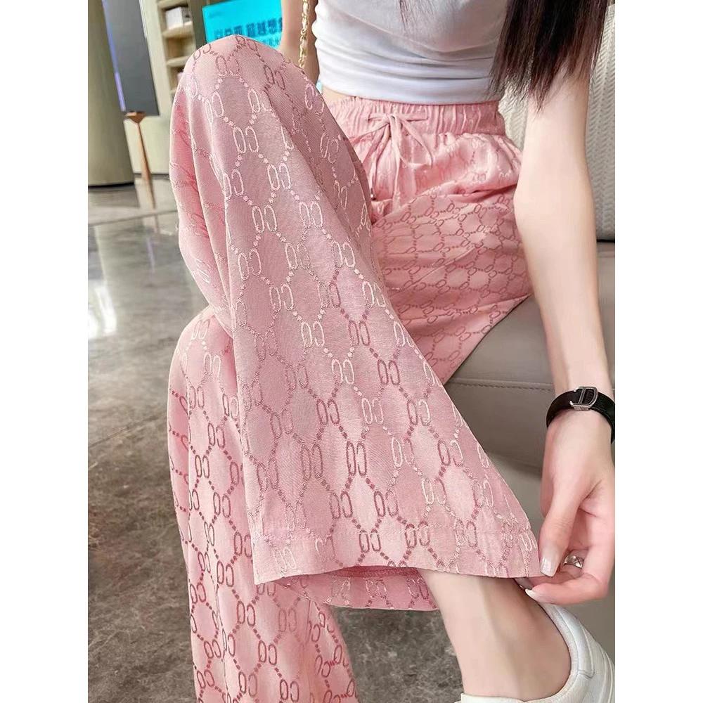 Quần ống rộng eo cao lụa băng mùa hè dành cho nữ