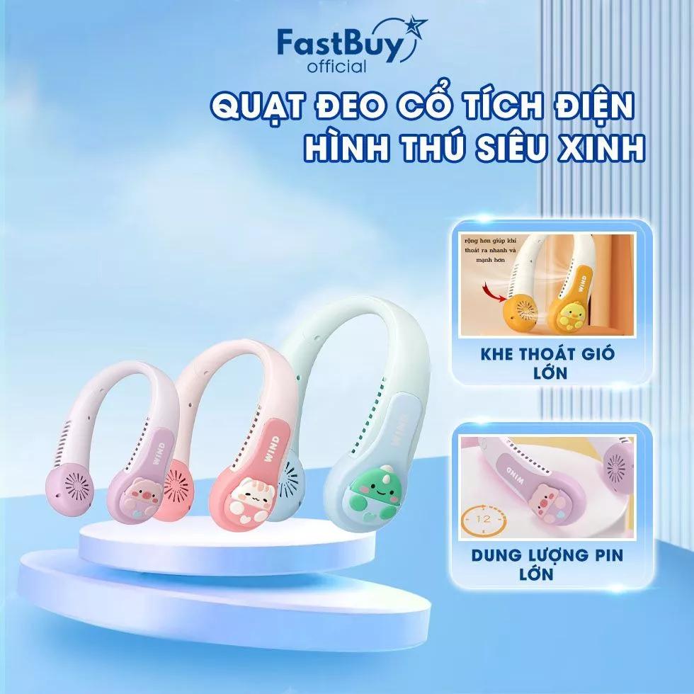 Quạt Đeo Cổ Tích Điện Hình Thú 3D, Quạt Mini Đeo Cổ Không Cánh Siêu Dễ Thương Dung Lượng Pin 4000mAH 3 Cấp Độ Gió
