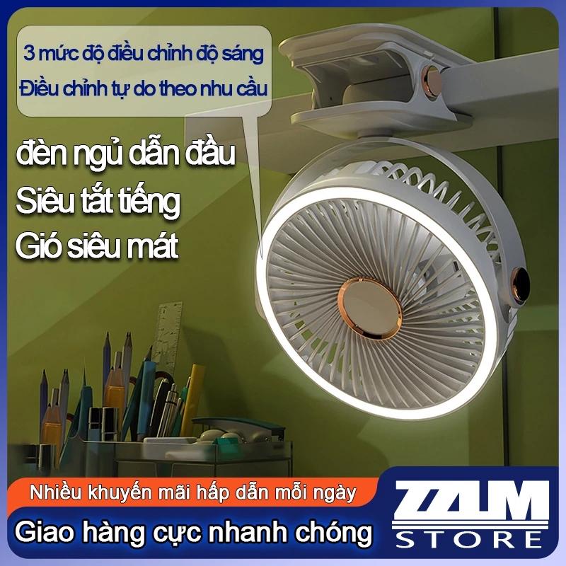 Quạt Kẹp Bàn Mini Tích Điện Dung Lượng 10.000mAh, 5 Chế Độ Gió, Quạt Tích Điện Xoay 360 Kèm Đèn Ngủ & Pin sạc Tiện Lợi