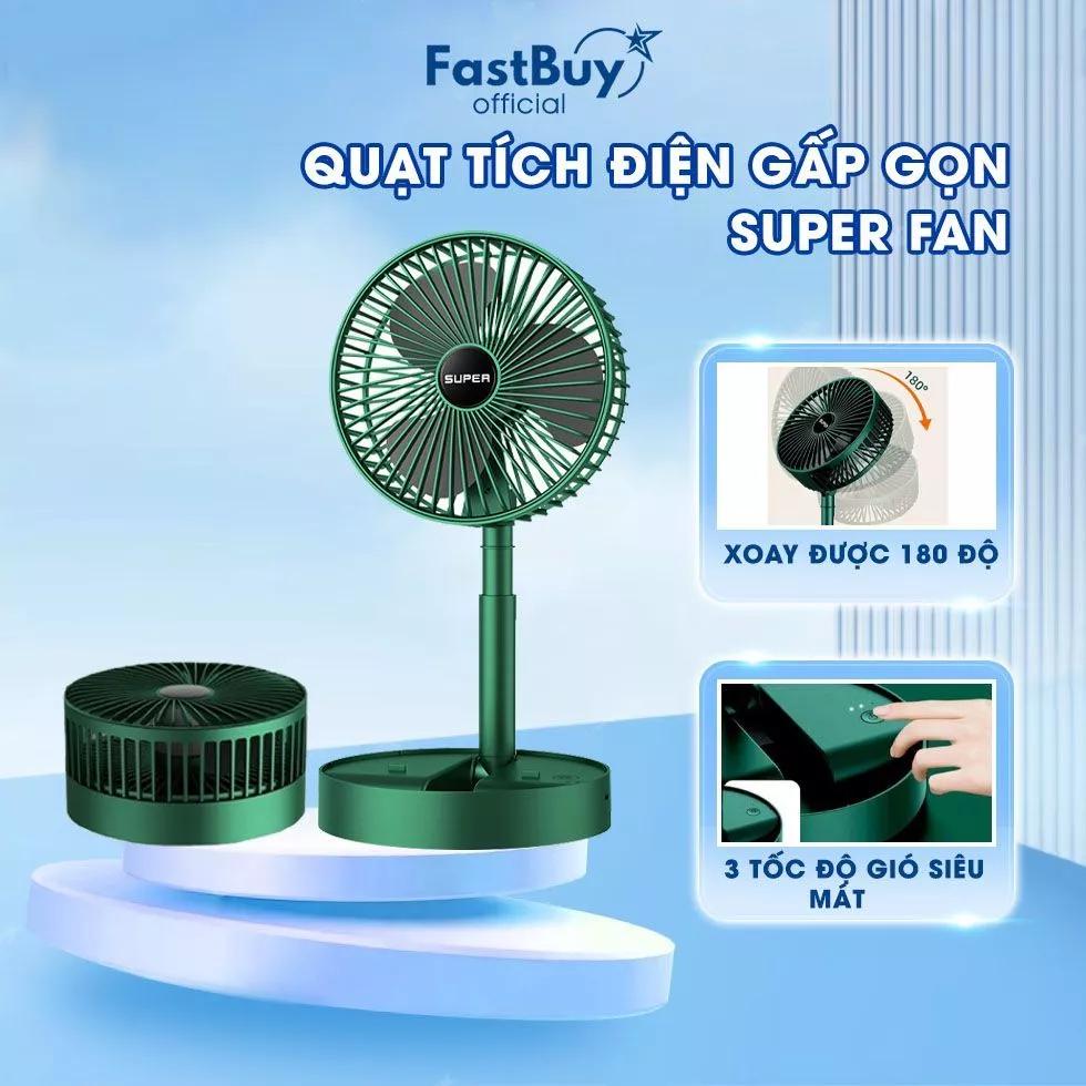 Quạt Mini Tích Điện Để Bàn Super Fan Gấp Gọn 3 Tốc Độ Gió Dung Lượng Pin 1200mAh Xoay 360 Độ Cổng Sạc USB Tiện Dụng