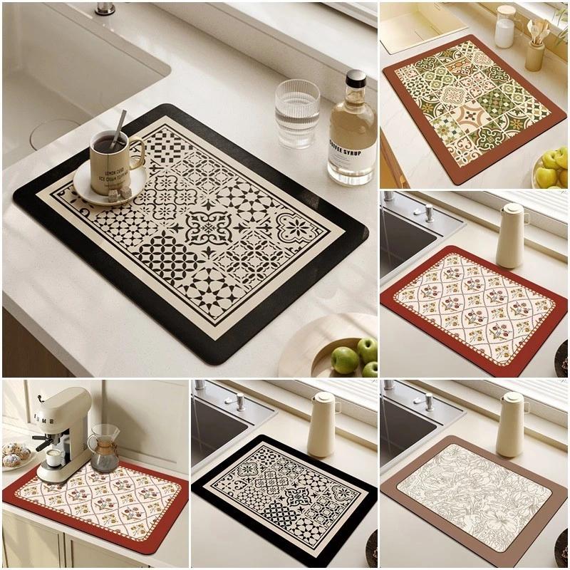 Raya Bếp Thoát Nước Thảm Nhanh Sấy Cà Phê Miếng Lót Đồ Ăn Placemat Sấy Bát Thảm