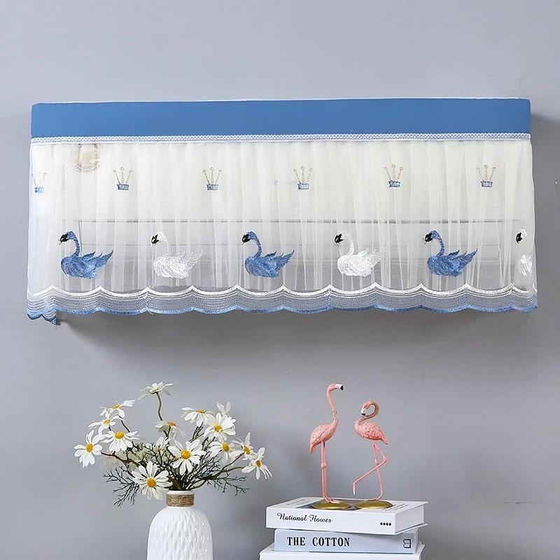 Rèm che điều hoà chống bụi bẩn, Tấm che bụi bọc máy lạnh vải ren họa tiết Thiên Nga dễ thương (90*20cm)