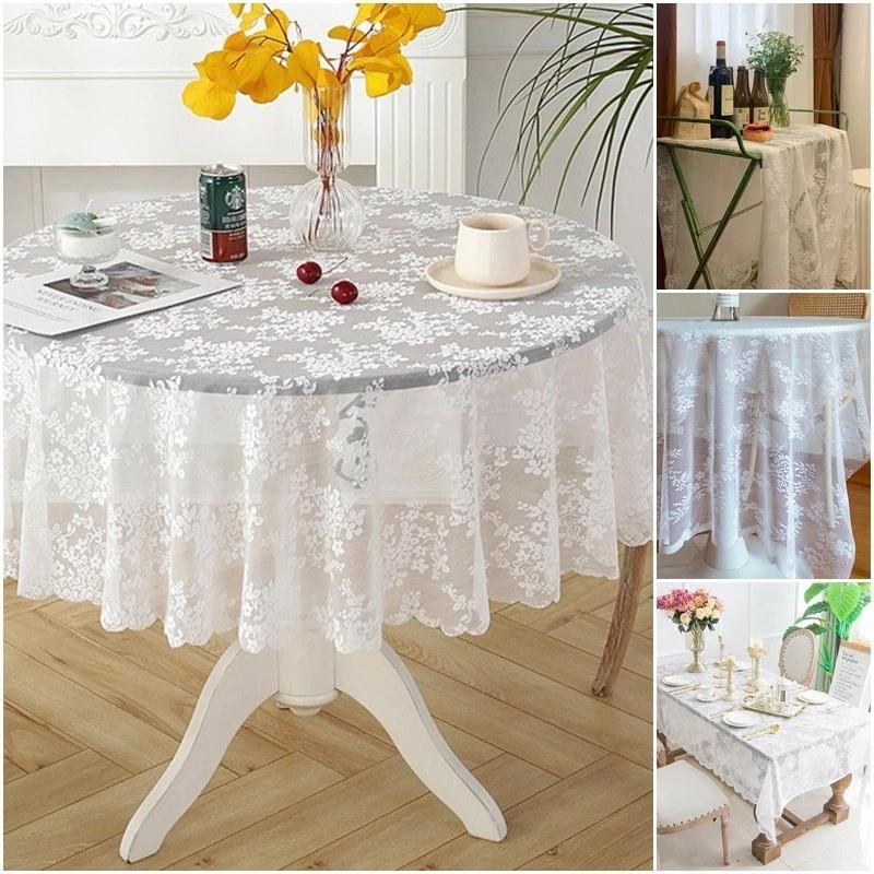 Ren Trắng Bàn Vải Ins Tròn Bàn Trắng Ren Hoa Bàn Trang Trí Nhà