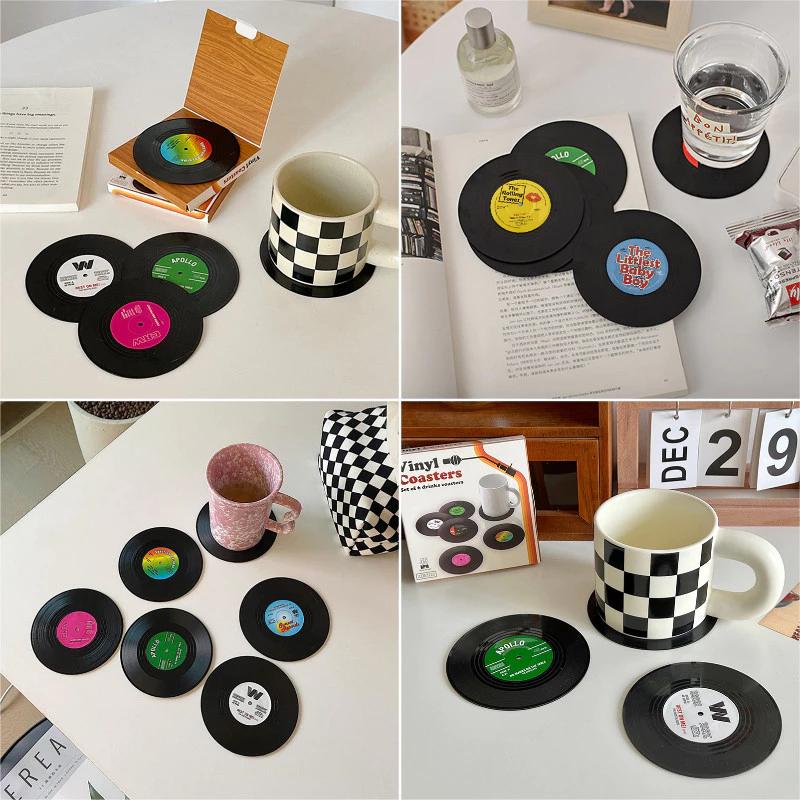 Retro Ghi Hình Placemats Sáng Tạo CD Ăn Cốc Đế Lót Ly Thời Trang Cốc