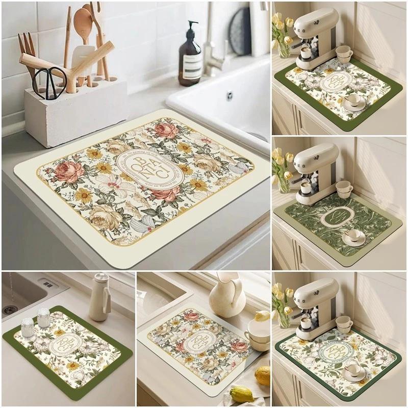 Retro Nhà Bếp Sấy Miếng Lót Cà Phê Thảm Chống Trơn Trượt Placemats Sấy Nhanh Máy Cà Phê Pad