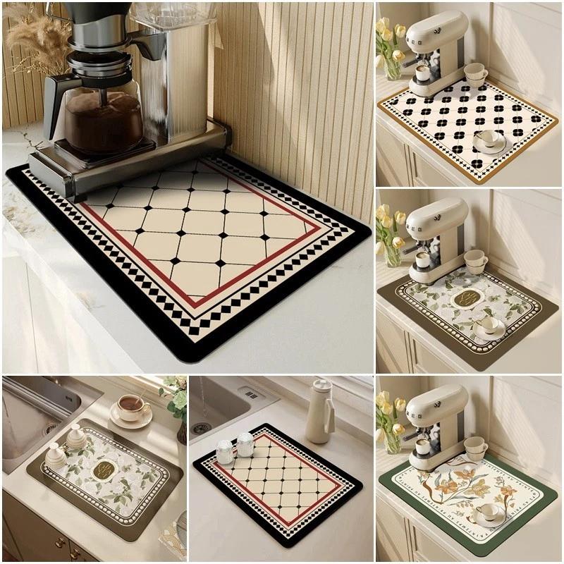 Retro Nhà Bếp Thoát Nước Miếng Lót Chống Trơn Trượt Nhanh Sấy Máy Cà Phê Miếng Lót Thấm Nước Miếng Lót Chống Trơn Trượt Placemats
